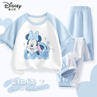 迪士尼女童短袖套装夏季2025新款纯棉夏日穿搭a类衣服儿童夏装薄