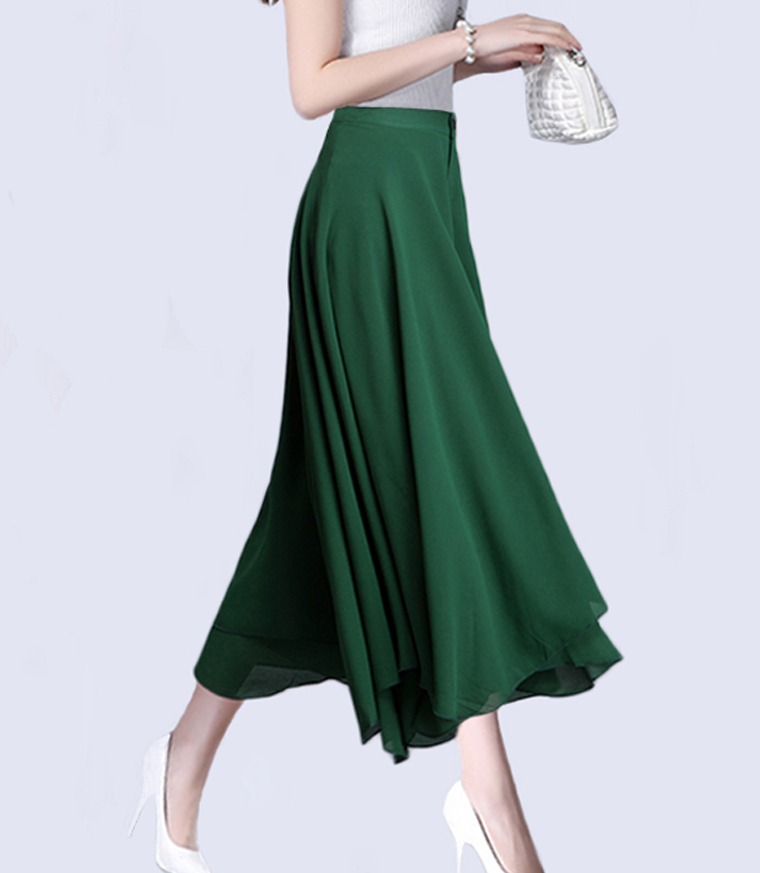 2017新款夏季雪纺裙裤阔腿裤女 高腰九分休闲