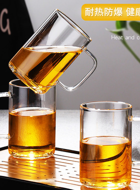 加厚透明玻璃杯家用办公水杯耐高温彩色把手杯子牛奶果汁早餐茶杯