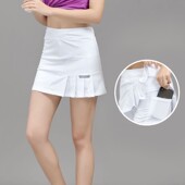 运动短裙女子网球羽毛球防走光健身跑步休闲速干白色马拉松短裤 裙