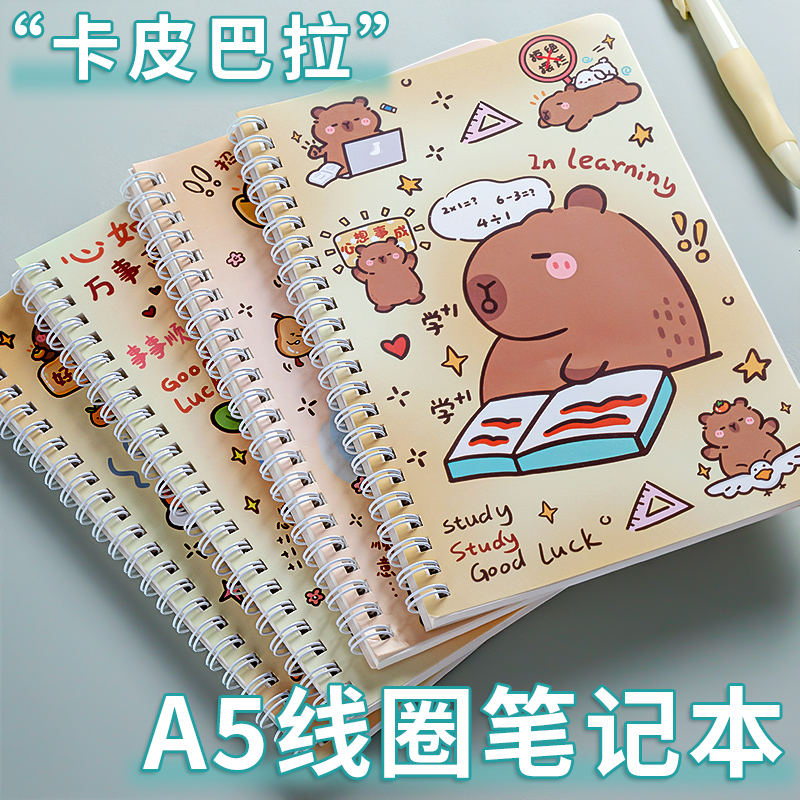 线圈a5笔记本本子简约卡皮巴拉日记本励志文具ins风方格办公本32k