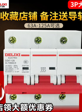 德力西空开CDB2断路器DZ47 3P 100A 125A 380v总闸三相空气开关