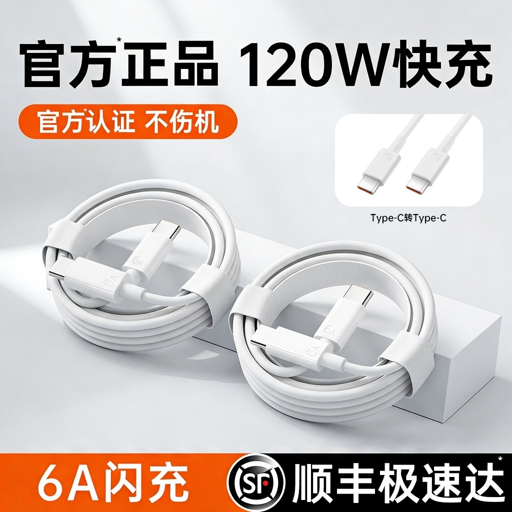 【官方正品】动派适用小米6A Type-C快充数据线原装充电线红米安卓30w/45w/55w/67w/90w/100W/120w快充电器线