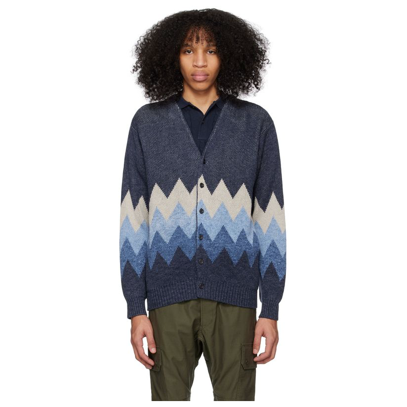 beams 蓝色鱼骨纹针织开衫男