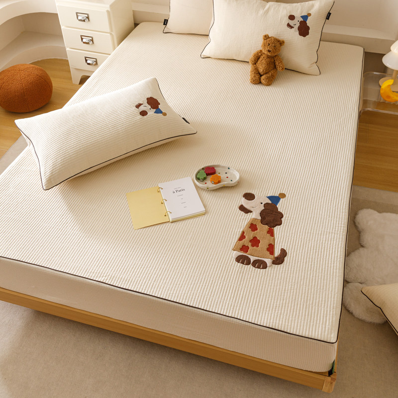 卡通全棉双层纱夹棉厚床笠三件套学生宿舍纯棉床罩单件床垫保护罩