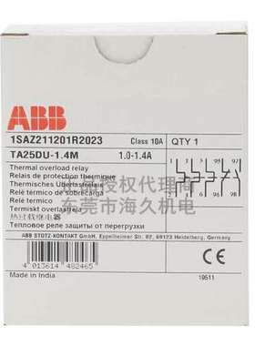 ABB热过载继电器 TA25DU-1.4M 1.0A-1.4A可调；1SAZ211201R2023