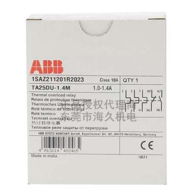 ABB热过载继电器 TA25DU-1.4M 1.0A-1.4A可调；1SAZ211201R2023