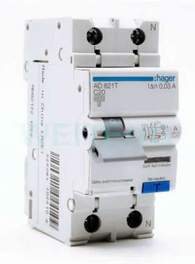 hager海格 AD821T 漏电断路器2P 电磁式RCBO空气开关C20A单相1P+N