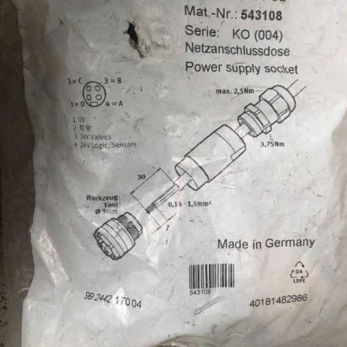 Festo电源接头NECU-G78/G4-C2全新7/8接头24V供电4针543108-col