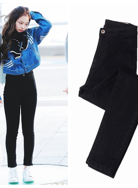 金智妮jennie同款牛仔裤女小脚裤2022年夏季薄款高腰黑色九分裤子