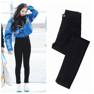 金智妮jennie同款牛仔裤女小脚裤2022年夏季薄款高腰黑色九分裤子