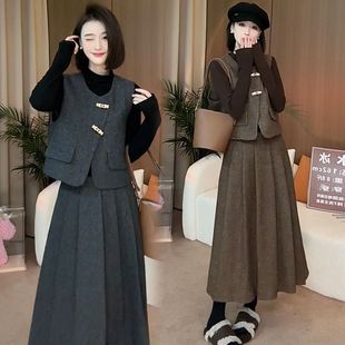时尚套装女春秋季新款韩版大码显瘦马甲气质半身裙洋气三件套冬季