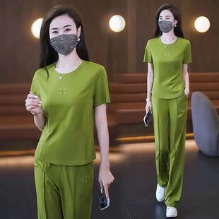 运动时尚套装女2026夏天新款洋气短袖显瘦宽松阔腿裤休闲服两件套