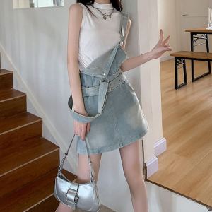 oevb港风复古牛仔背带裤女2024年新款夏季小个子收腰显瘦a字裙子