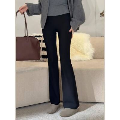 【3个裤长可选】2025冬季新款加绒加厚微喇小黑裤女外穿打底裤子