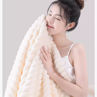 毛毛雨 加大加厚两件套 椰椰奶条浴巾干发帽 家用