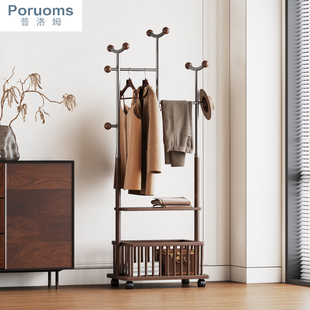 实木衣帽架落地卧室家用客厅脏衣篓多功能挂衣架双排立式创意移动