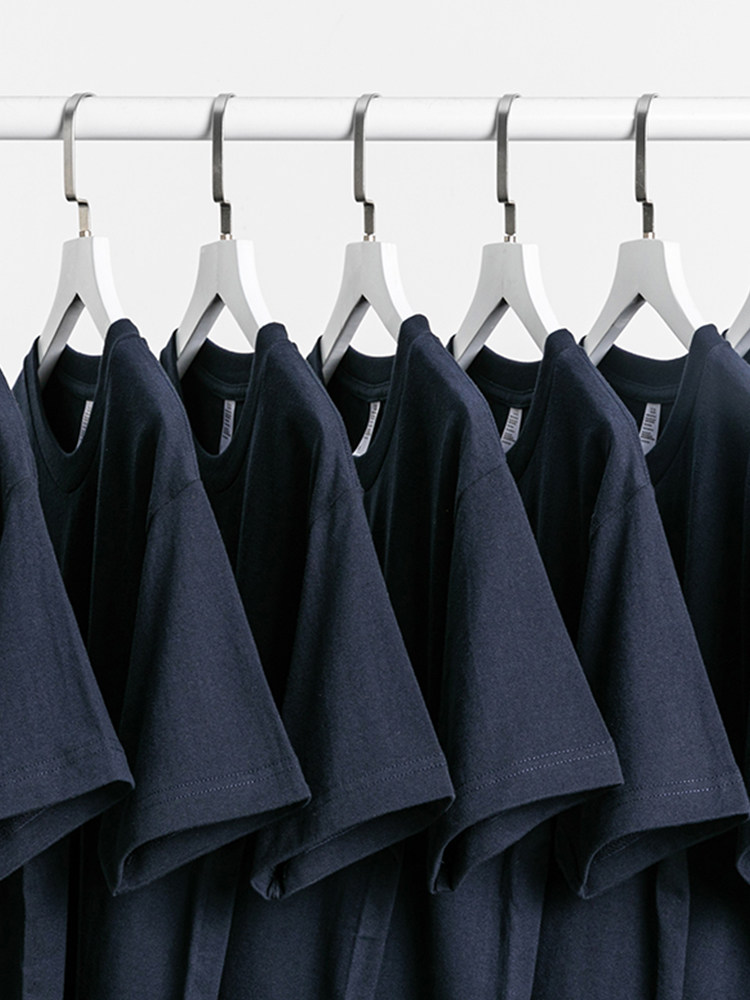 원활한 튜브 직조  남성과 여성을위한 네이비 블루 250G 헤비급 순수 코튼 반팔 티셔츠 여름 솔리드 컬러 루즈 심플 탑