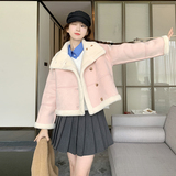 现货粉色羊羔毛2024年新款韩版宽松麂皮绒外套8318-P185-K268，女装短外套，浙宝173