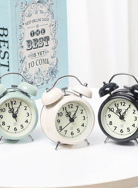 超大声复古打铃闹钟卧室小夜灯静音钟表创意礼品学生床头时钟摆件