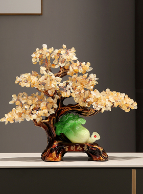 天然黄水晶摇钱树发财树