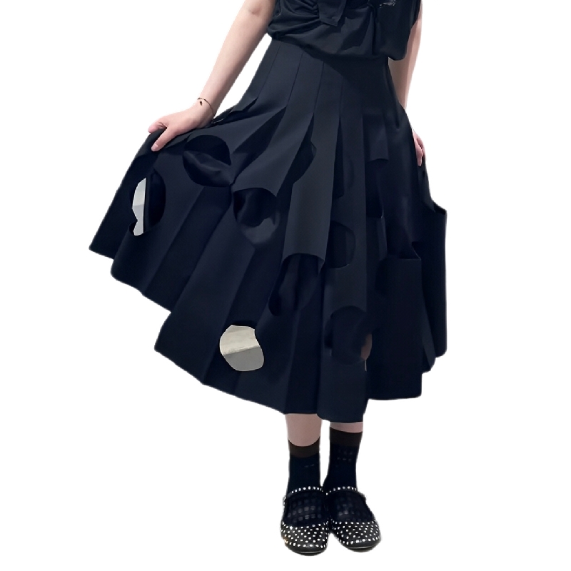 定制2025春夏新款女装暗黑系先锋设计师小众不规则破洞百褶半裙