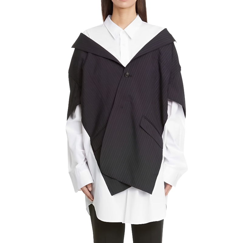 定制2023女装入秋暗黑系先锋设计师小众长袖女装不规则两件套衬衫