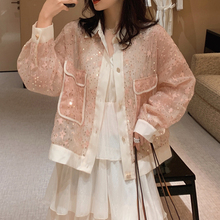 网红仙女百搭亮片防晒服女雪纺开衫 薄款 外套 防晒衣女短款 2019新款