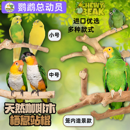 鹦鹉站杆站棍树枝鸟站架咖啡木磨爪磨砂达洋鸟笼配件JAVA玩具用品