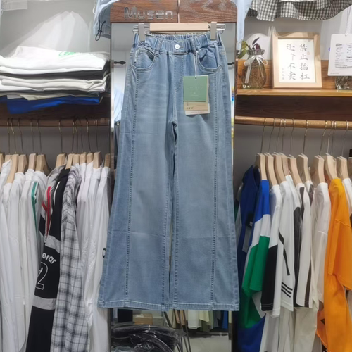 阿木妮夏季高腰显瘦牛仔裤微喇裤