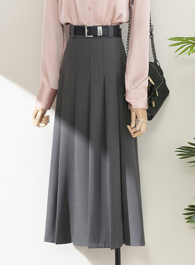 春季灰色西装百褶半身裙2026夏新款高腰显瘦a字通勤中长裙0115k