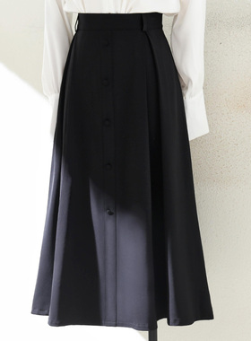 春季垂感宽松单排扣黑色西装裙2026秋辛苦高腰遮跨通勤A字半0115k