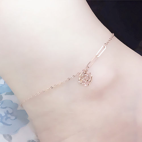 14K玫瑰金小花玫瑰脚链
