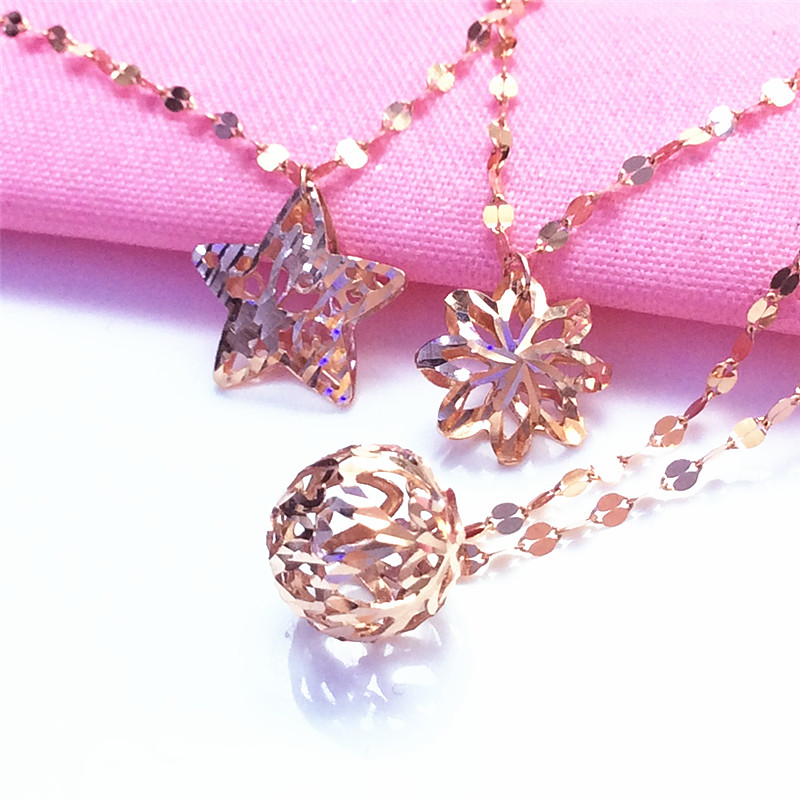 太太珠宝纯 585金14k玫瑰金新品特价五角星球球吊坠锁骨链