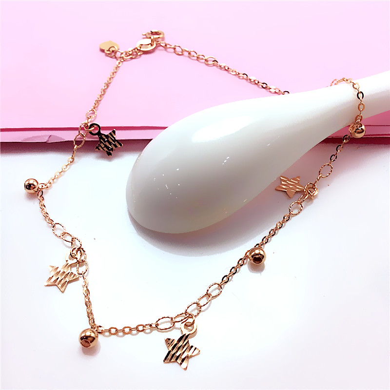 14K玫瑰金竖纹星星脚链