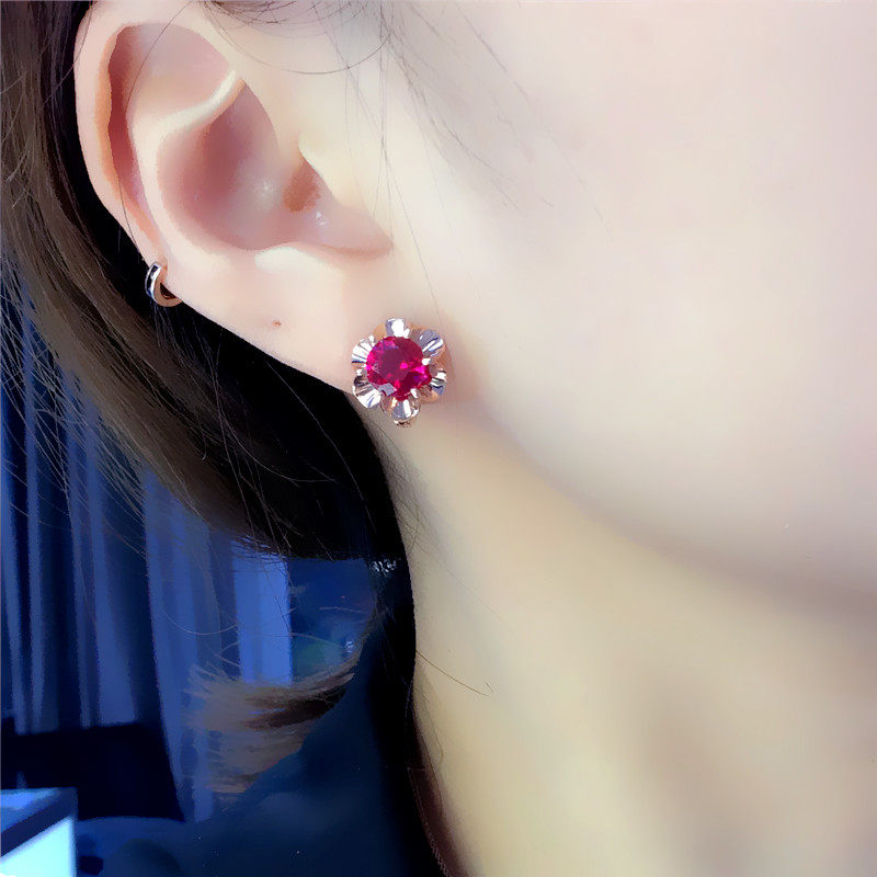 太太珠宝新款女士14k彩金红宝石耳环正品百搭585紫金耳环送老婆