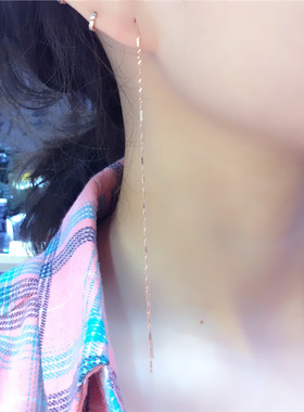 太太珠宝纯 585女士水波纹彩金耳线 14k玫瑰金长款紫金耳线