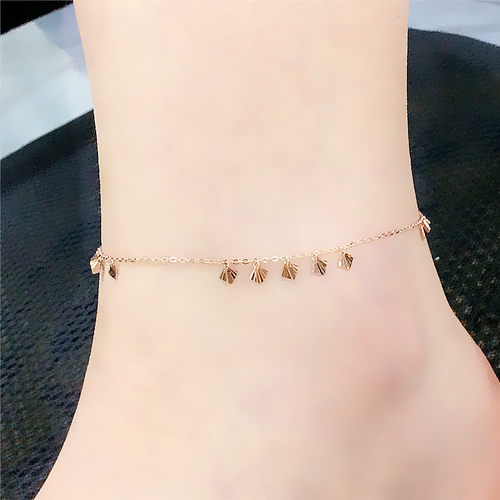 14K玫瑰金流苏方片片脚链