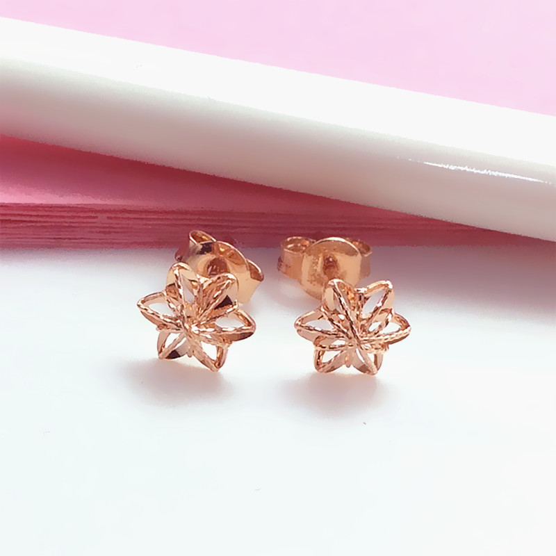 14K玫瑰金拉丝小花耳钉