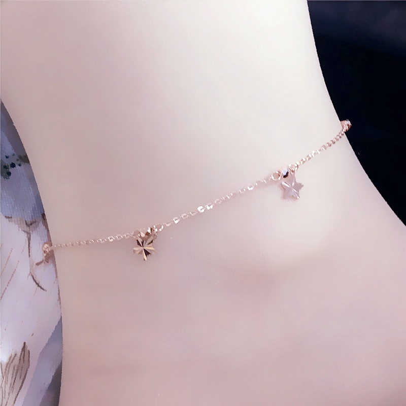 太太珠宝14k金百搭紫金百搭小星星脚链时尚气质显白14K玫瑰金百搭