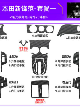 适用于15-19款本田锋范改装内饰贴纸中控台排挡贴膜车内装饰改色