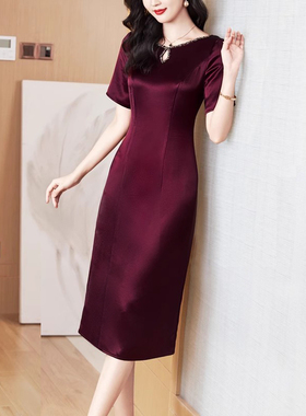 紫色三醋酸晚礼服连衣裙女2025年夏季新款高端气质喜婆婆婚宴装裙