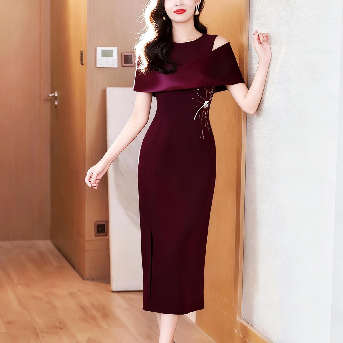 高端轻奢名媛紫色醋酸礼服裙子2026春夏新款喜婆婆妈妈宴会连衣裙
