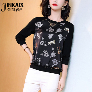 宽松休闲百搭复古99元 时尚 上衣 2025春秋新款 黑色雪纺T恤女长袖