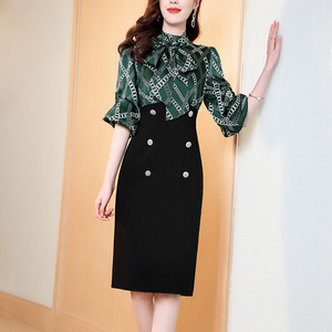 缎面雪纺连衣裙2025春夏新款女装奢华轻熟名媛气质收腰包臀职业装