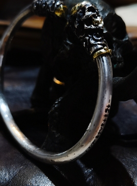 东方猴子大圣原创暗黑骷髅齐天妖王金箍棒金箍纯银鎏金手镯定制款