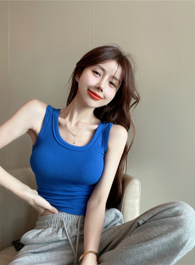 2022早春新款克莱因蓝色宝蓝彩蓝色运动背心女内搭外穿无袖上衣女