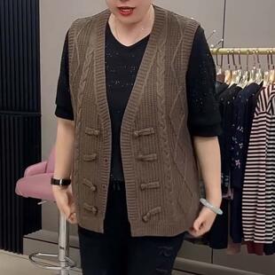 复古国风针织马甲女百搭显瘦遮肉2025年早秋款 宽松加肥中年妈妈款