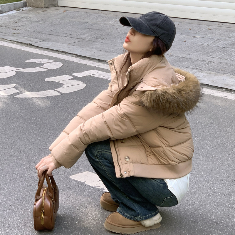 美式复古大毛领羽绒棉服外套女冬季加厚保暖夹棉派克面包服棉衣潮