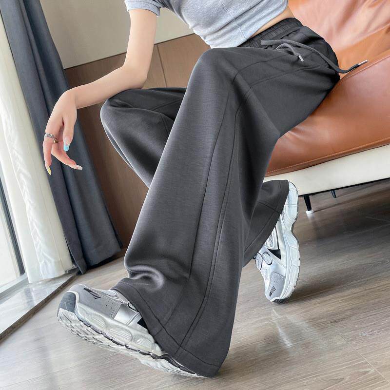 灰色直筒运动裤女春秋2026新款小个子高腰显瘦休闲阔腿香蕉卫裤子